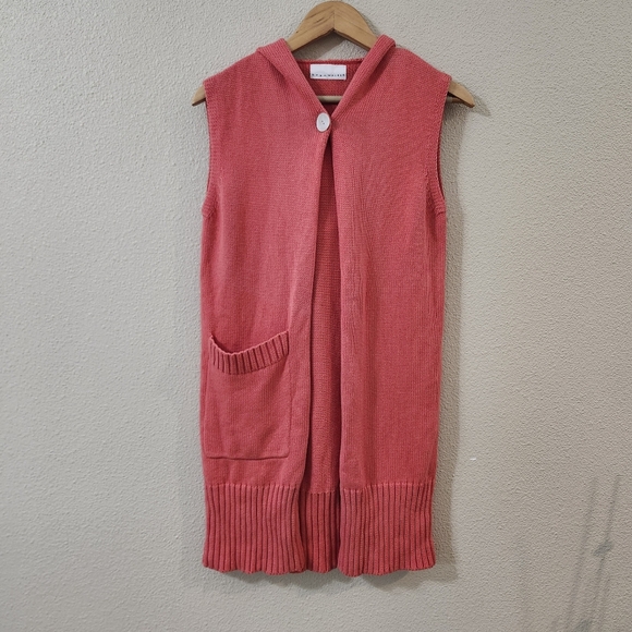 bryn Walker Sweaters - Bryn Walker Coral Sleeveless Knit Hooded Longline Cardigan Vest